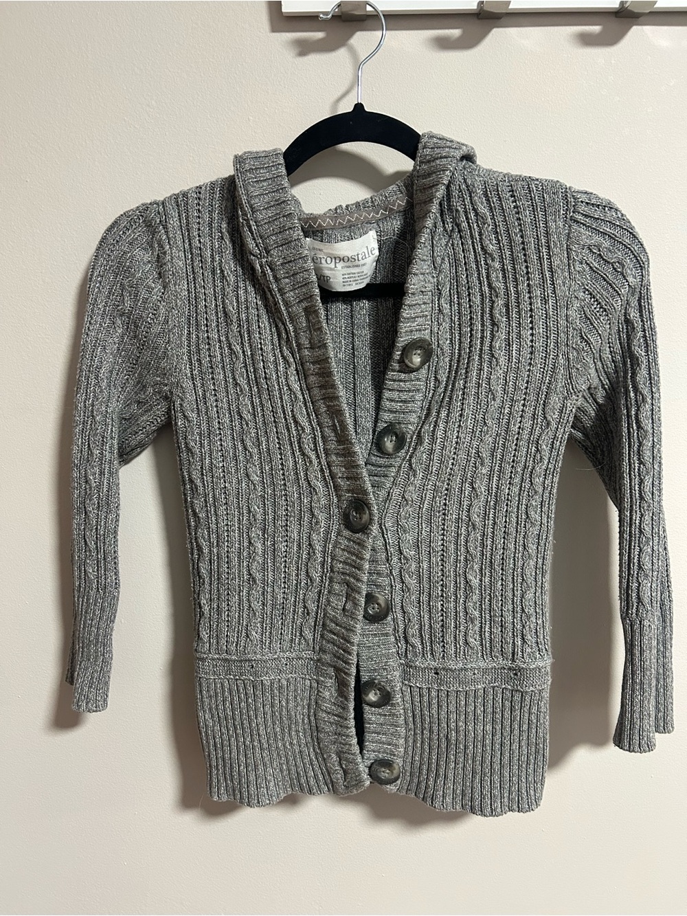 Aeropostale Women's Heather Gray Cable Knit Cardigan with Buttons